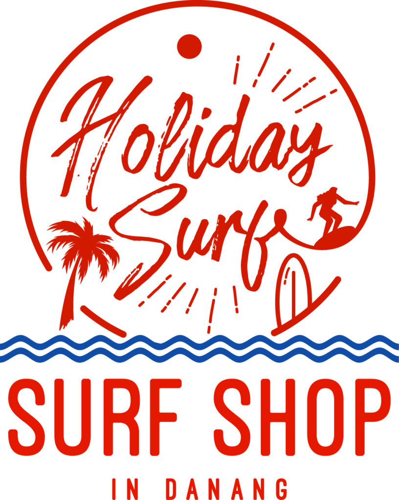 홀리데이서프 서프샵 인 다낭 white logo - 다낭서핑 - 홀리데이서프 인 다낭, Holiday Surf | Da Nang Surfing School 미케비치 서핑 스쿨, 서핑보드 렌탈, 서핑 강습,Family-friendly surfing lessons at My Khe Beach, Da Nang, Vietnam